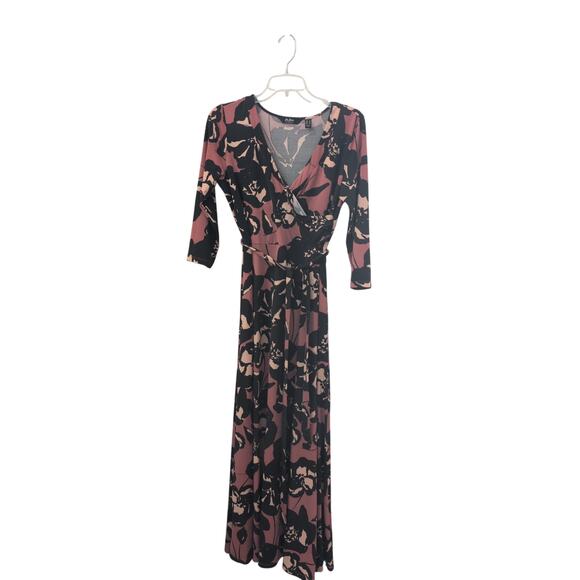Du Jour Dresses & Skirts - Du Jour Black, Tan & Red Faux Wrap Maxi Dress | Size Small